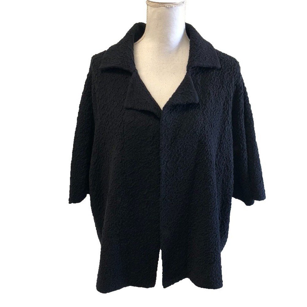 Eileen Fisher Woman Cardigan Sweater Jumper Womens 2XL Plus Black Short Sleeve